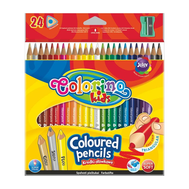 Colorino kleurpotloden driekantig met puntenslijper, 24 stuks
