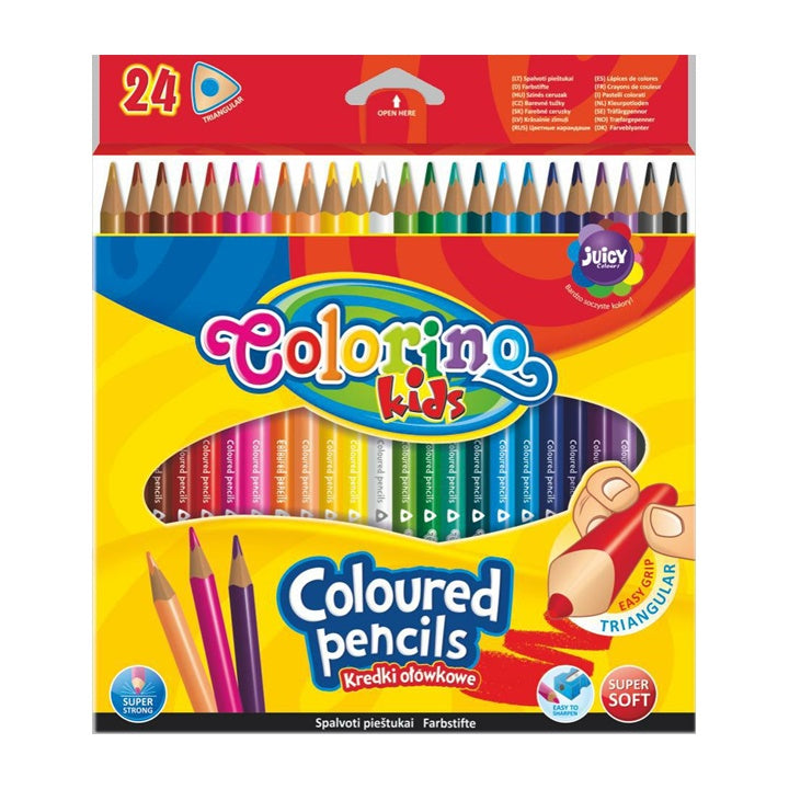 Colorino driekantige kleurpotloden voor kinderen, 24 stuks