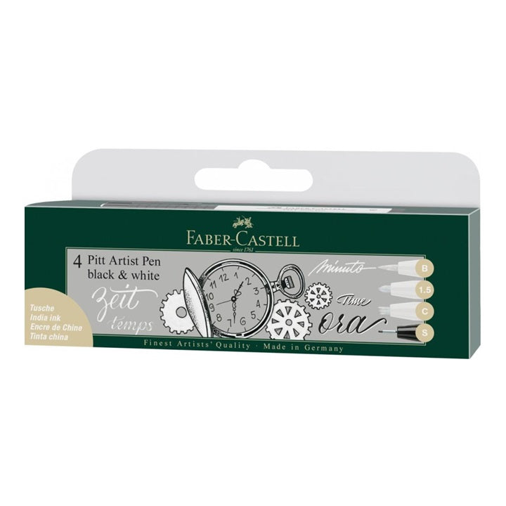 Faber-Castell PITT Artist Pen tekenpennen zwart en wit, set van 4