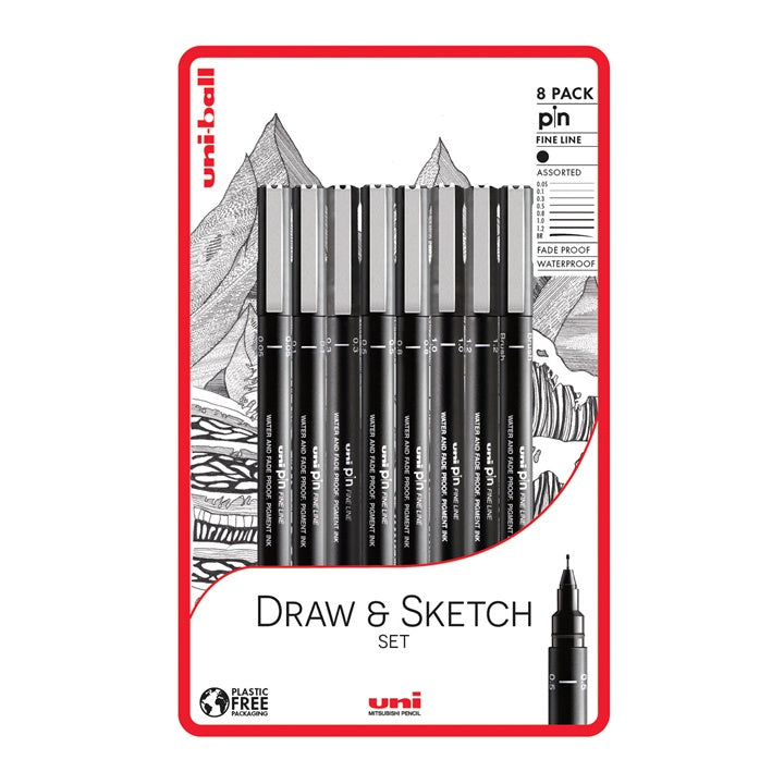 UNI PIN Draw and Sketch Fineliner Marker Set of 8 - image 4