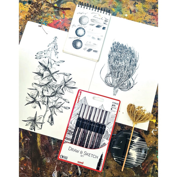 UNI PIN Draw and Sketch Fineliner Marker Set of 8 - image 3