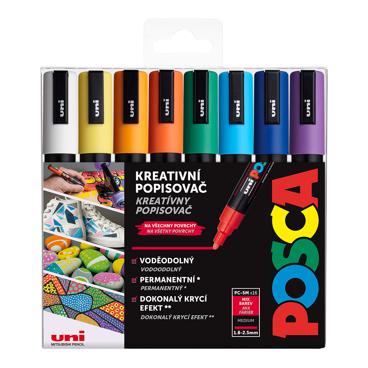 Posca PC-5M verfstiftenset, 16 stuks, 1,8–2,5 mm, kleurenmix