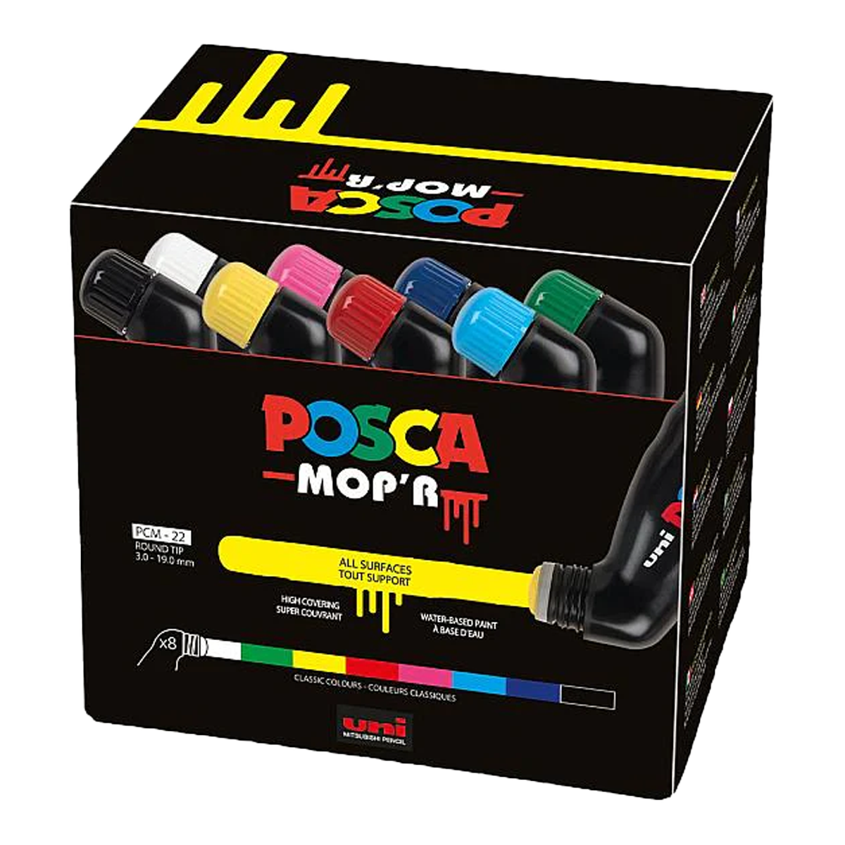 Posca MOP’R PCM-22 verfstiftenset, 8 stuks, 3–19 mm