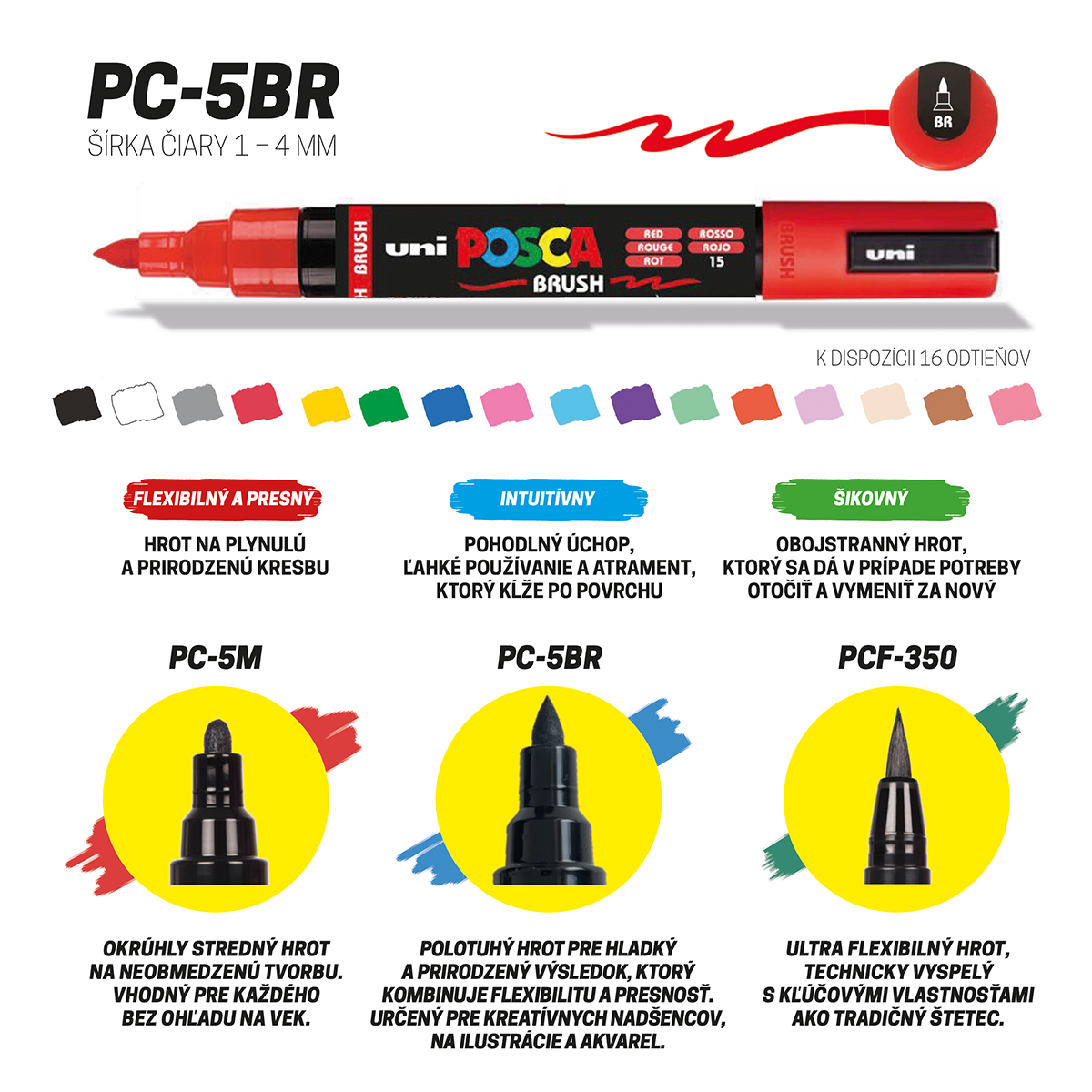 Posca PC-5BR verfstiftenset, 8 stuks, basiskleuren, 1–4 mm – afbeelding 4