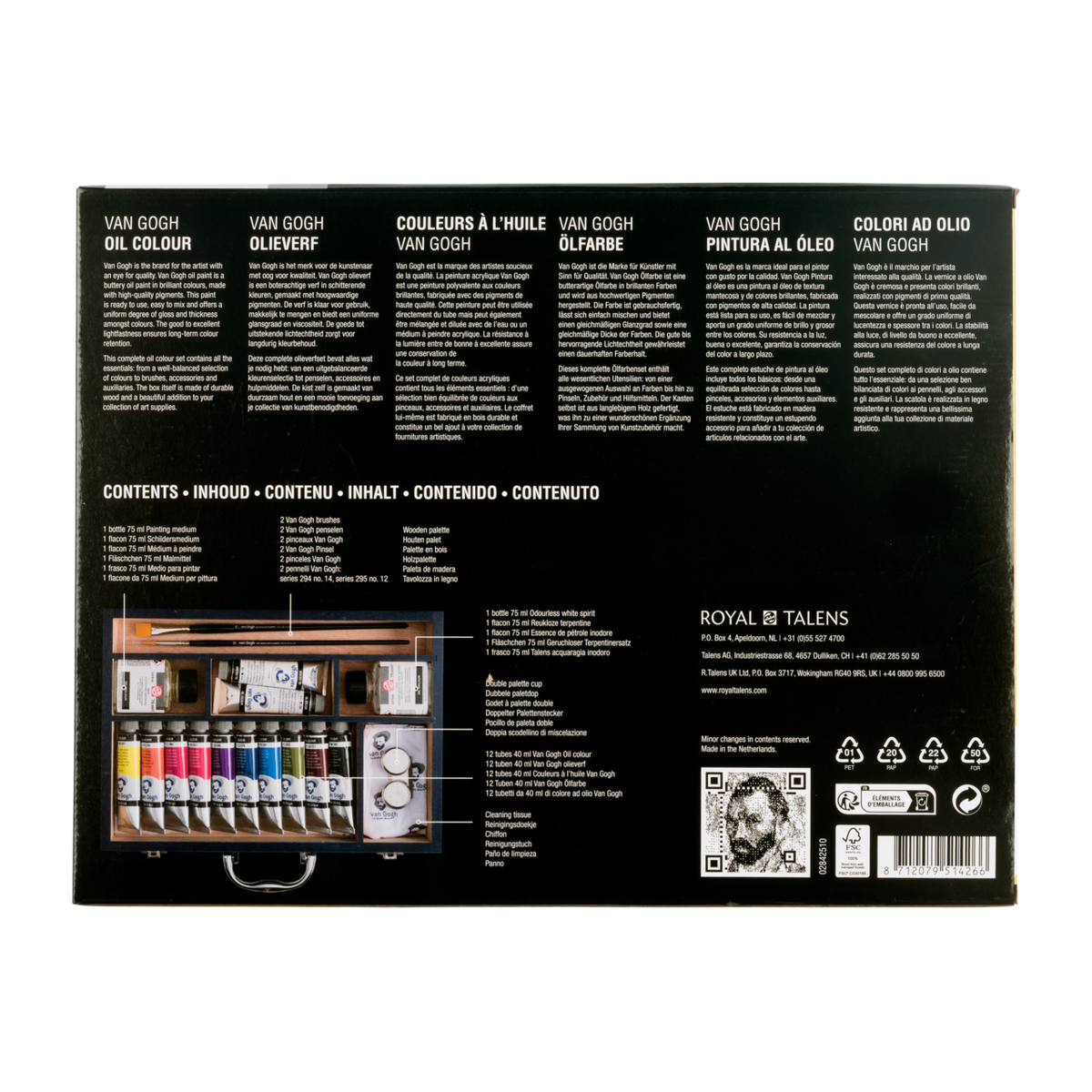 Van Gogh olieverf startset XL, 12 × 40 ml met accessoires