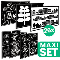 Sjablonenset Folk Art, 26 stuks in verschillende formaten