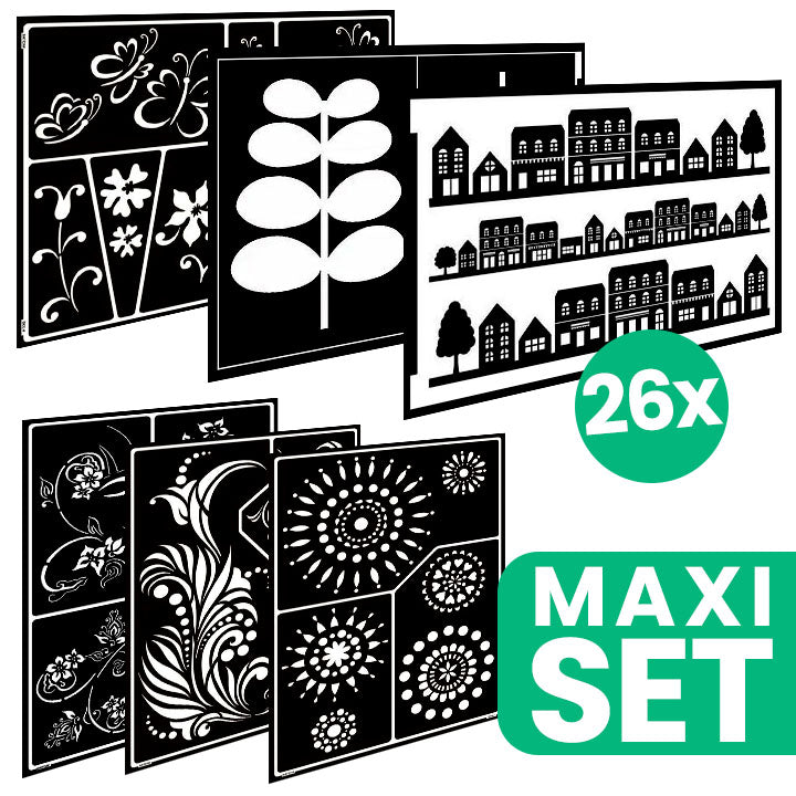 Sjablonenset Folk Art, 26 stuks in verschillende formaten