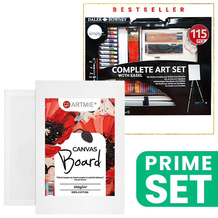 Teken- en schilderset START met Daler-Rowney set (115-delig) en canvasboard