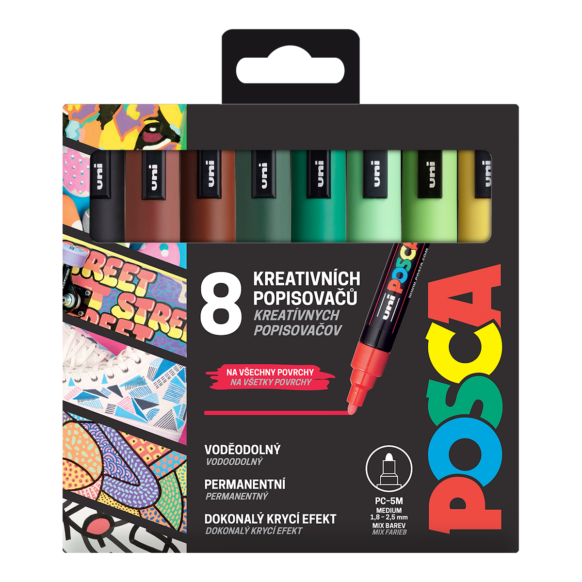 Verfstiften Posca PC-5M Earth, set van 8, 1,8–2,5 mm