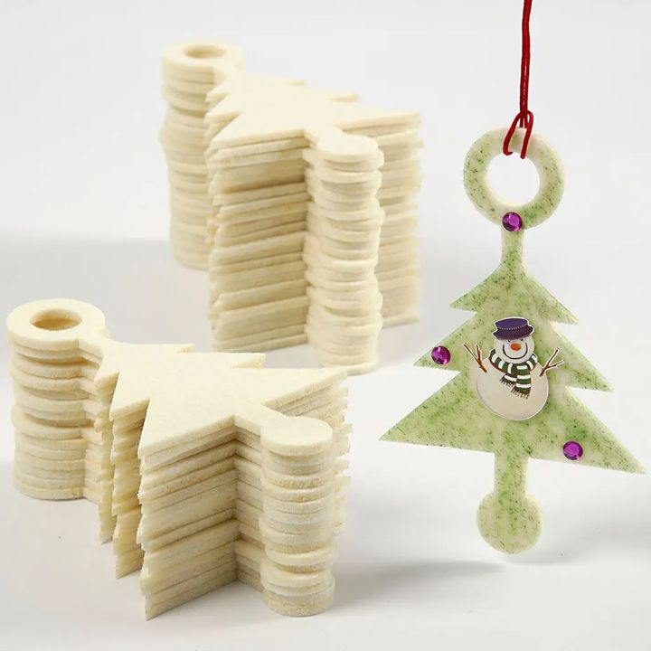 Vilten kerstboompjes Creativ Company, crème, 13 × 8 cm, 4 stuks – afbeelding 2