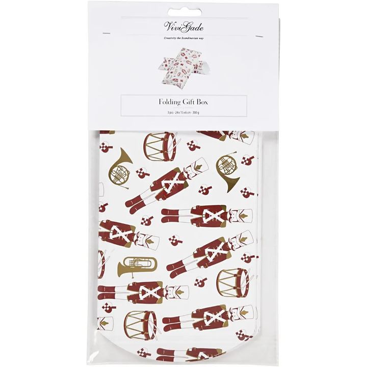 Papieren kerstdozen met notenkraker, 3 stuks, 24 × 15 × 6 cm – afbeelding 3