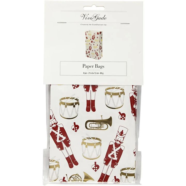 Papieren kersttasjes met notenkraker, 8 stuks, 12 × 21 × 6 cm – afbeelding 2