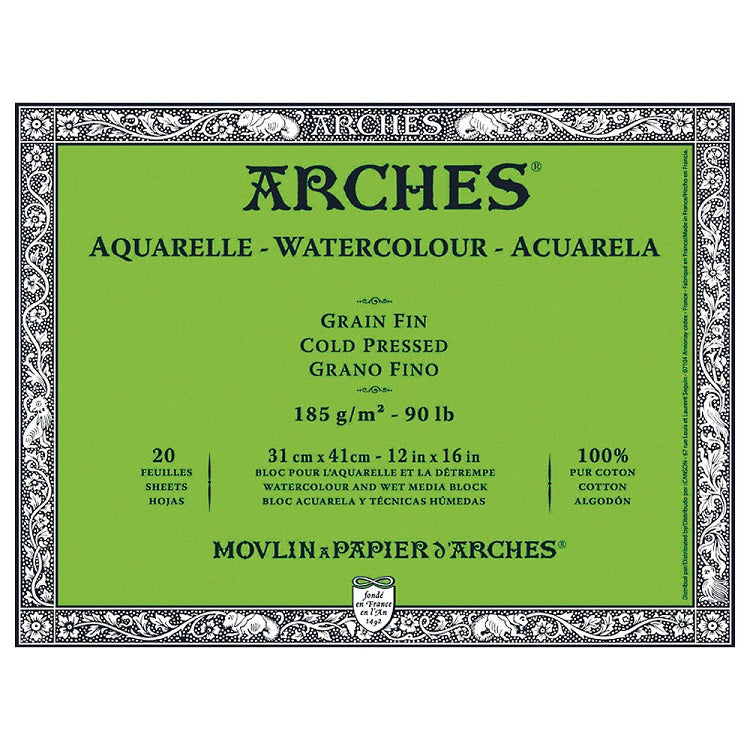 Arches Aquarelle aquarelblok koudgeperst, 185 g/m², 20 vellen