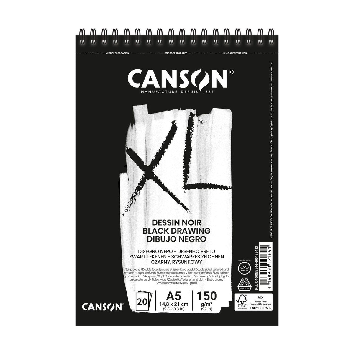 Zwart tekenblok Canson XL Dessin A5 – 150 g/m², 30 vellen