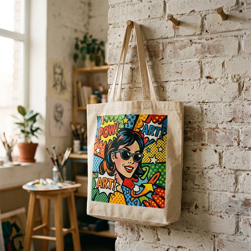 Popart-tas beschilderd met acrylverf