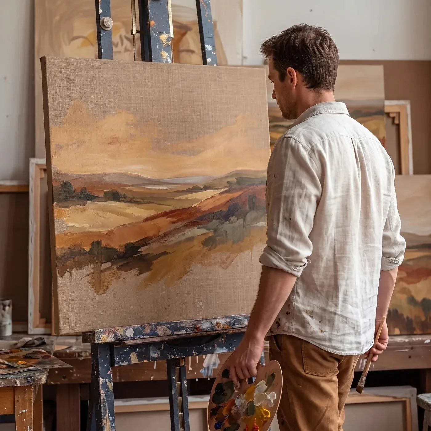 Painter at an Easel, Oil Painting on Raw NATURE ARTMiE Canvas