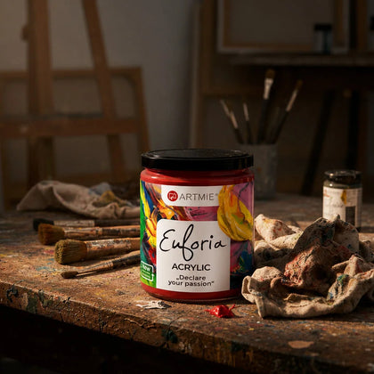 Jar of Thick ARTMiE Euforia 430 ml Acrylic Paint on a Workshop Table