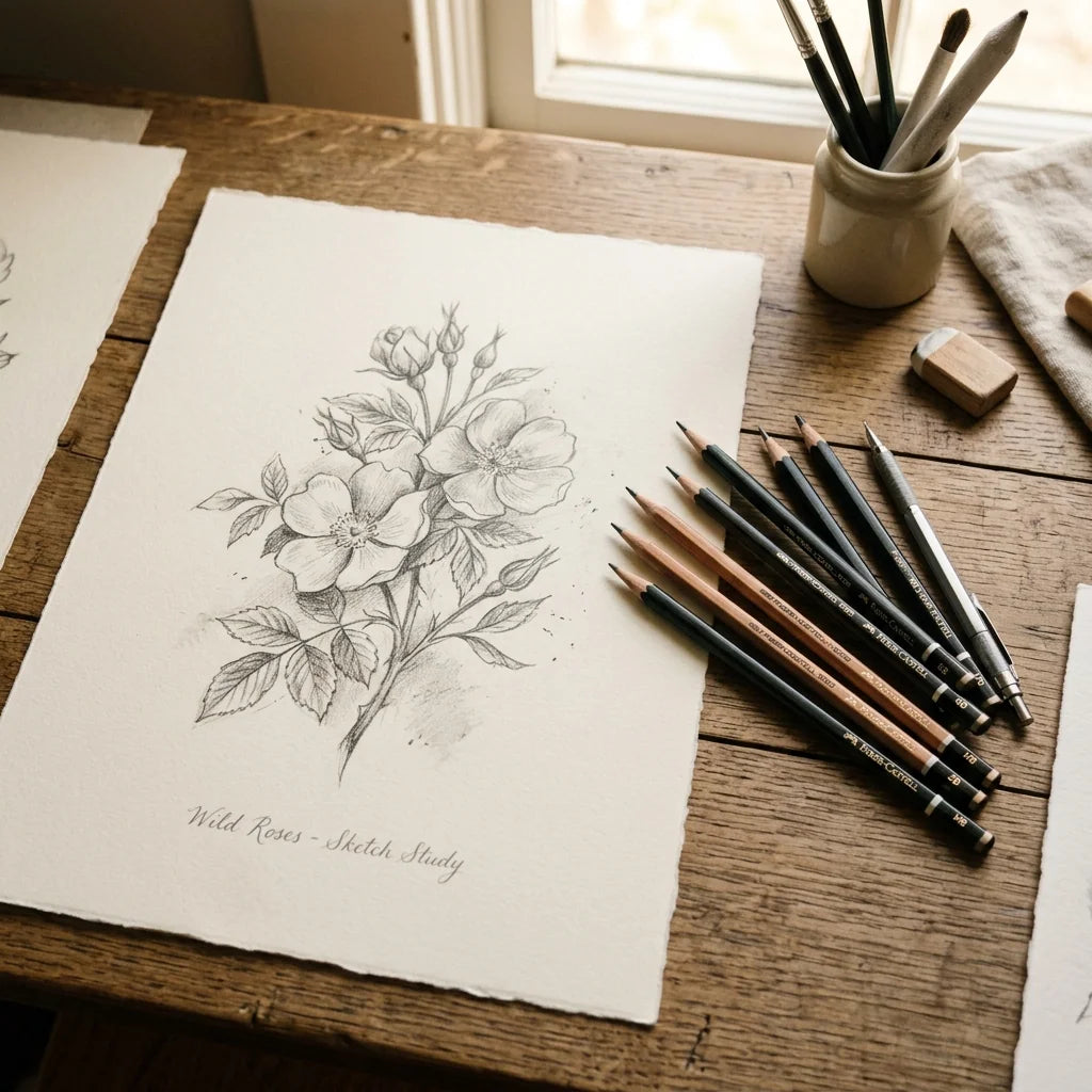 Potloodtekening gemaakt met de set van 12 potloden in verschillende hardheden