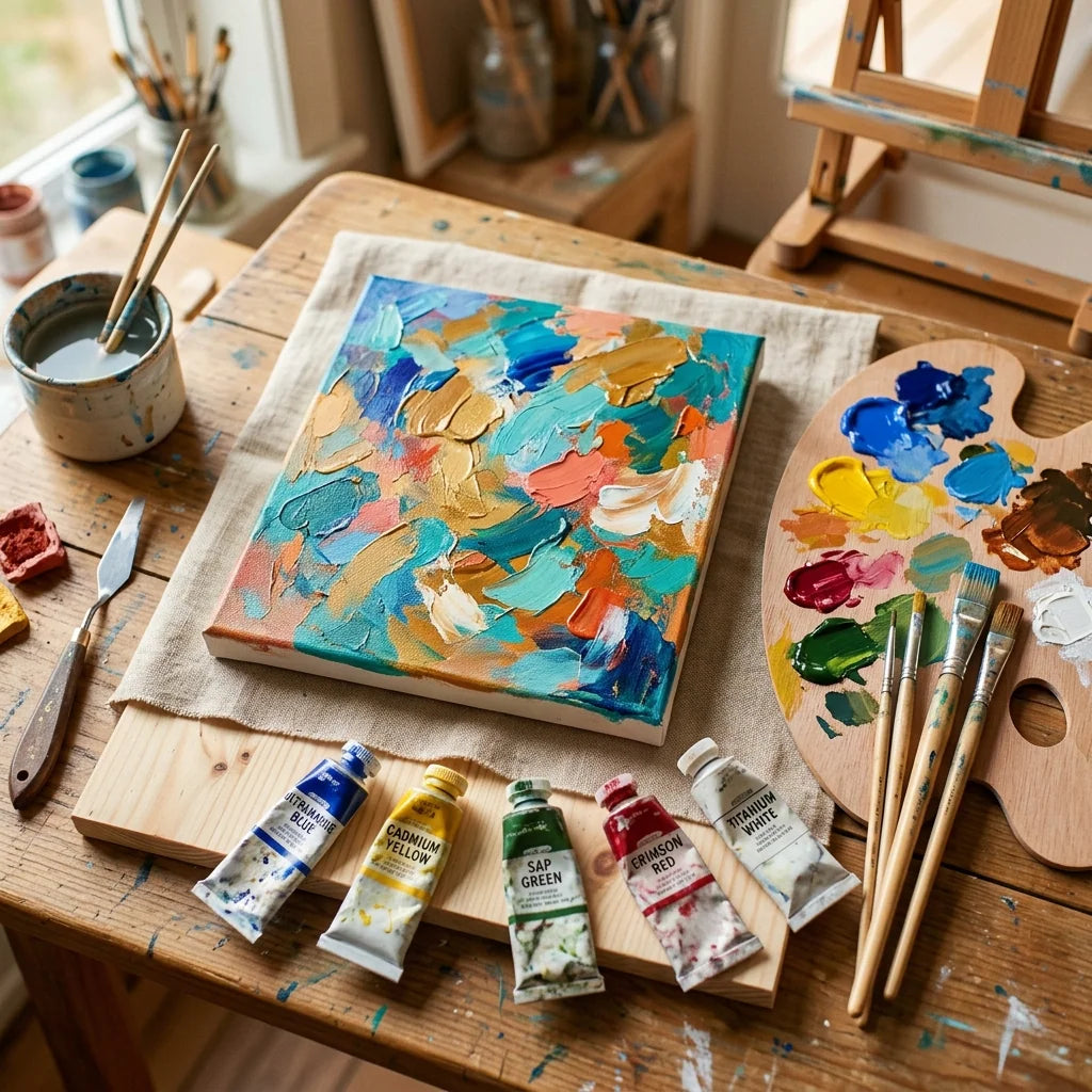 Schilderen met acrylverf op een klein schildersdoek