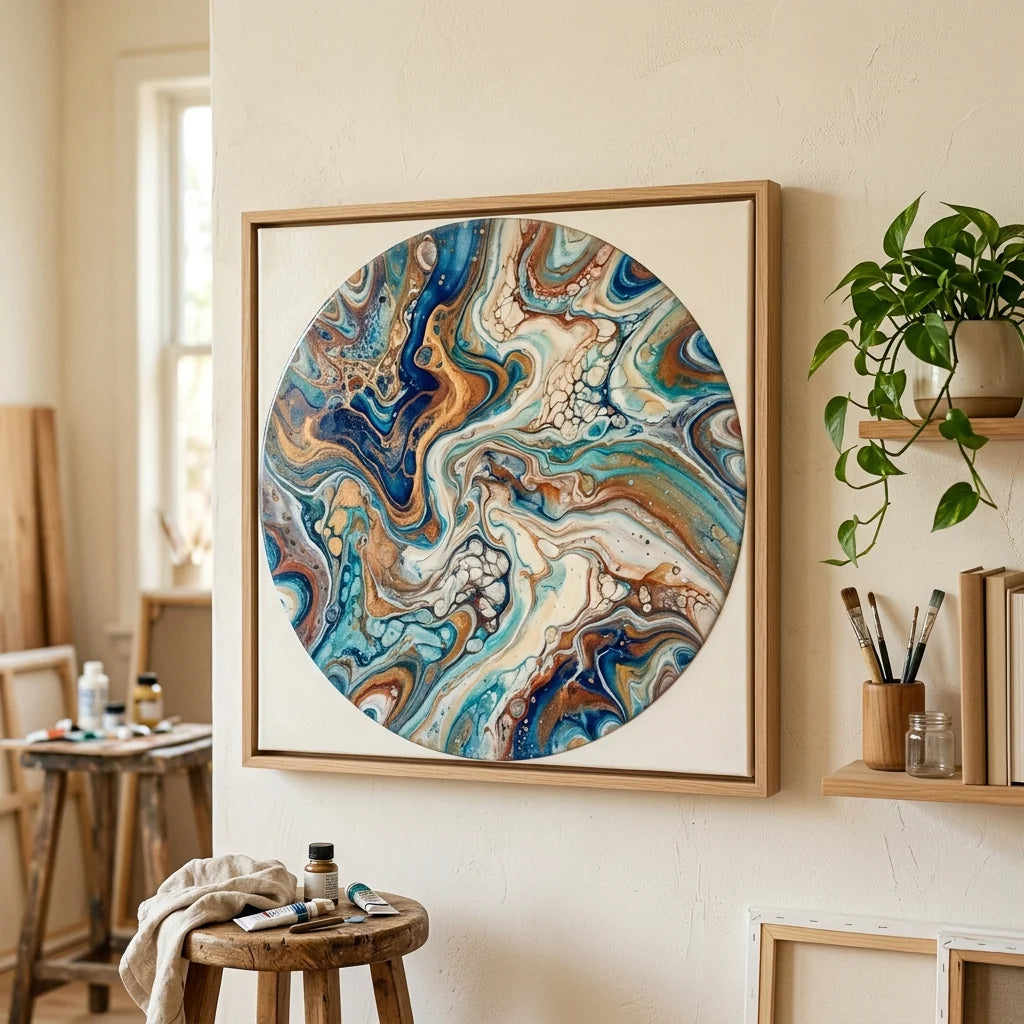 Abstract fluid art painting on a wall