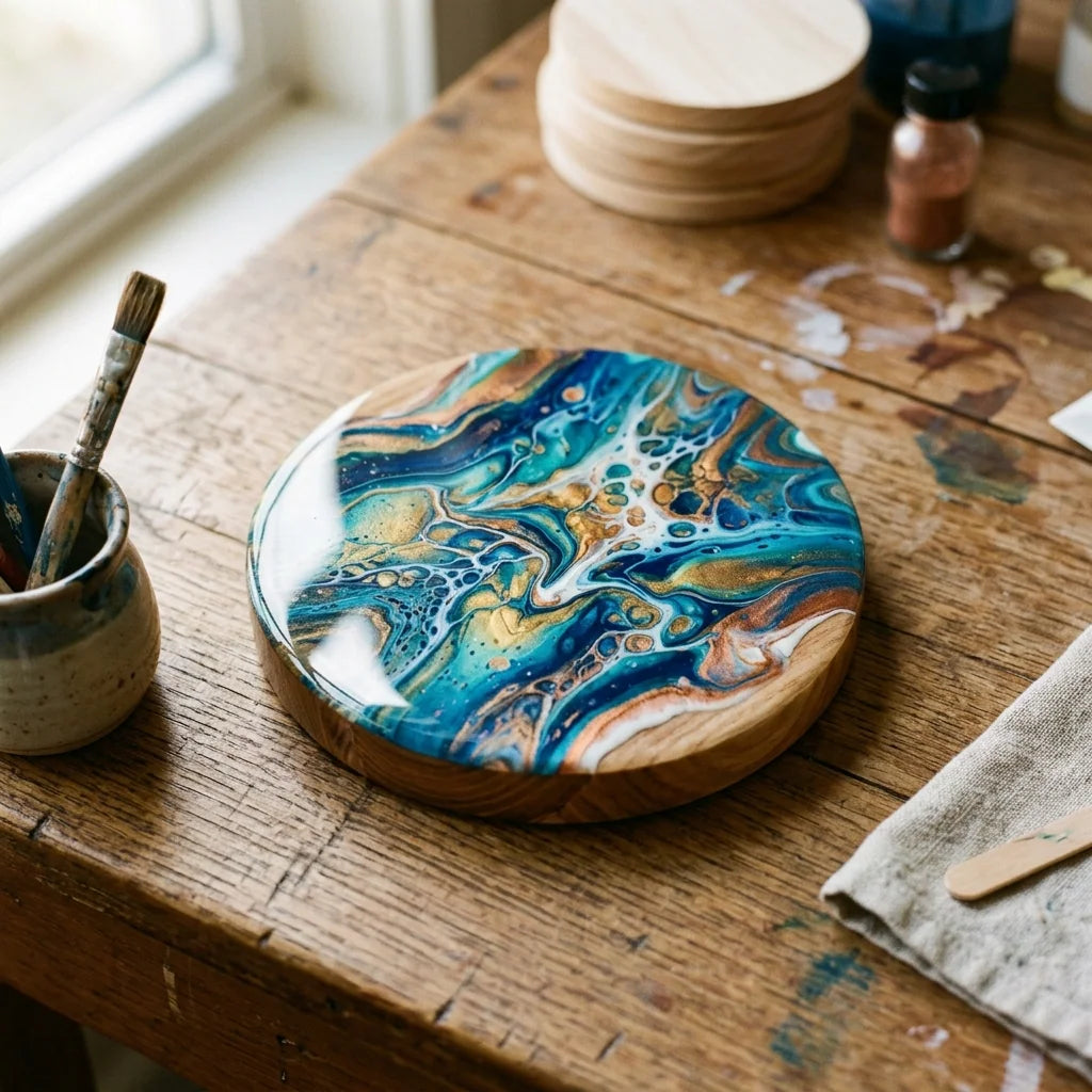 Pouring on a round wooden surface