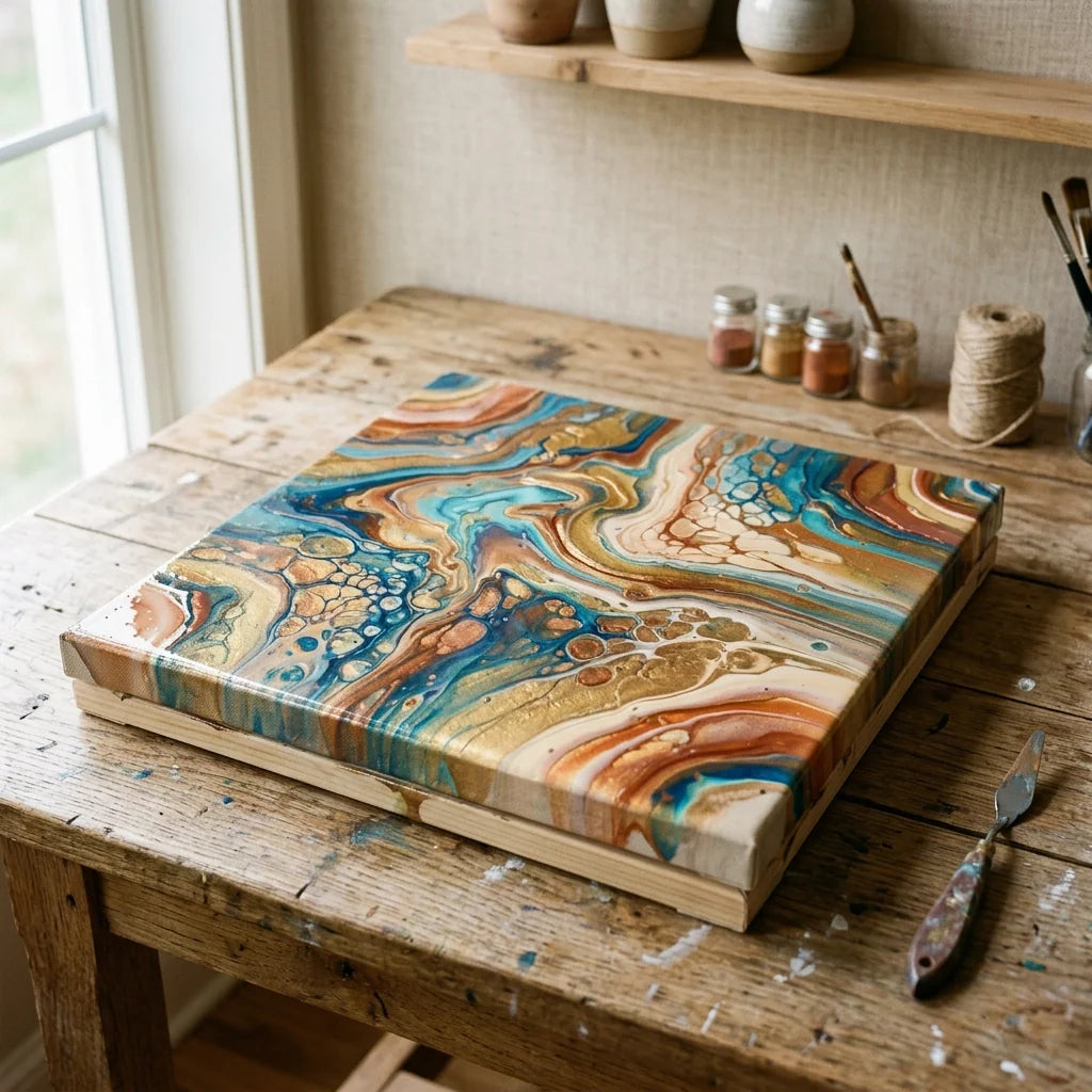 Fluid art painting drying flat