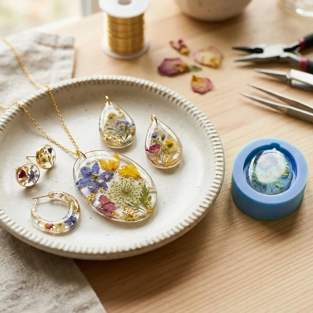 Resin jewelry cast from a Mold Mate silicone mold