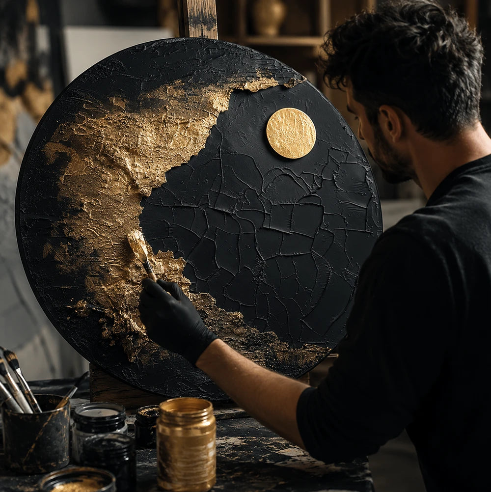 Metallic art on a round ARTMiE canvas